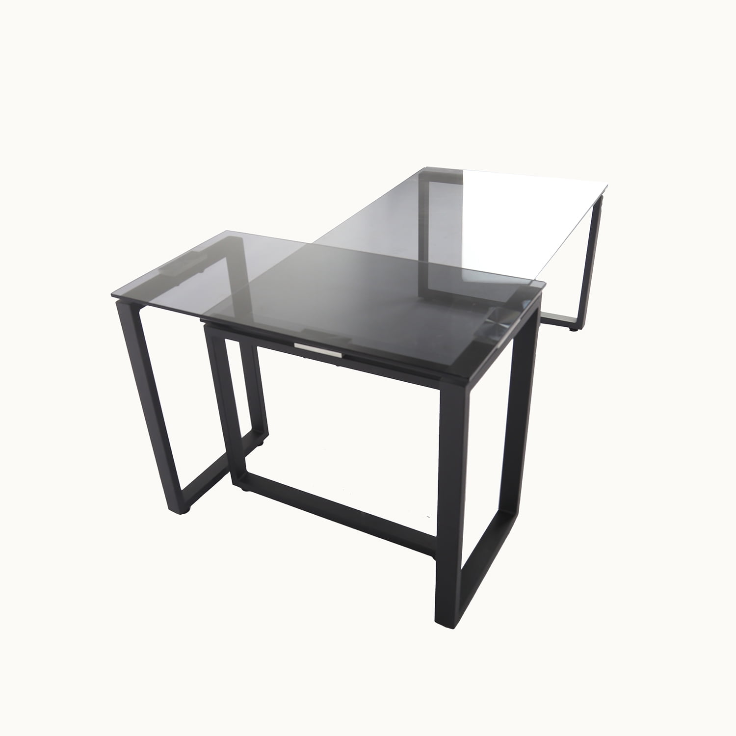 Kadyn Modern Rectangle Glass Nesting Table Set, End Table Set of 2 Glass Table Set for Living Room, Metal Modern Nesting Coffee Table Set, Black