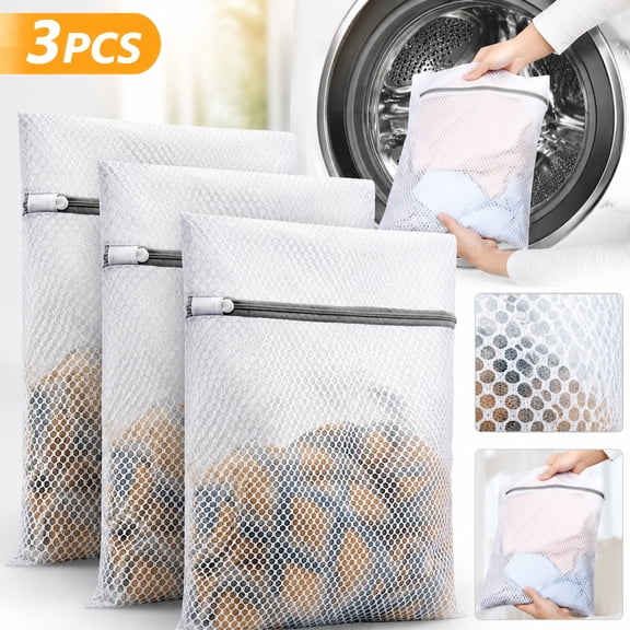 moopom Mesh Laundry Bags, Travel Laundry Bags, 3Pcs Durable Honeycomb Mesh Laundry Bags for Delicates 12 x 16 Inches (3 Medium)