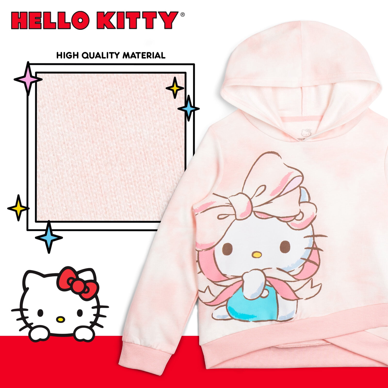 Hello Kitty French Terry Pullover Crossover Hoodie Tie Dye Toddler to Big Kid