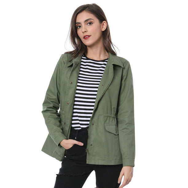 Chaqueta Utilitaria Ligera Allegra K con bolsillos y cordón Mujer verde XS