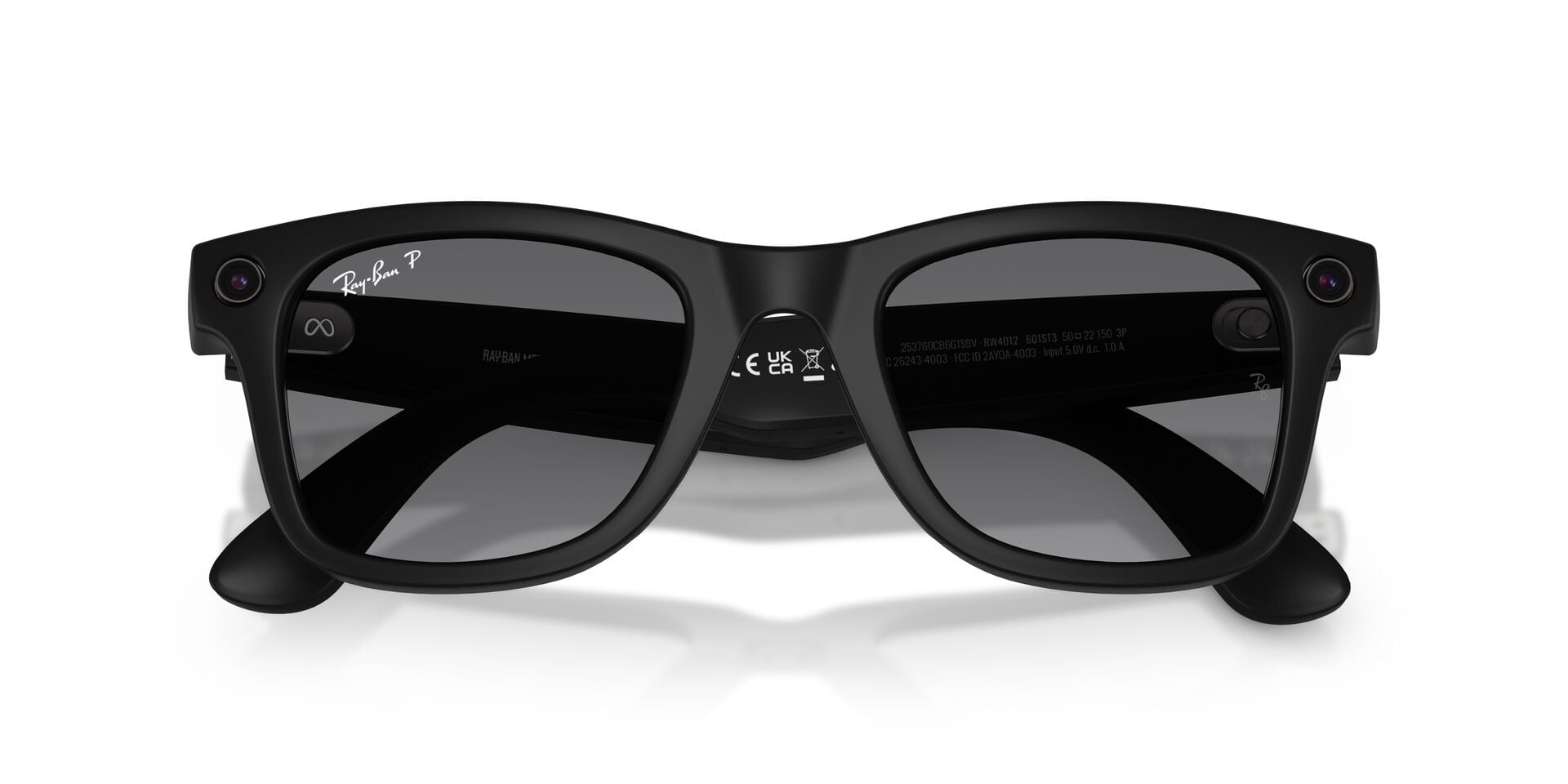 Ray-Ban Unisex Size 53 AI Smart Meta Wayfarer Gen 2 Glasses with Charging Case, Matte Black/Polarized Gradient Graphite