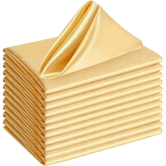Gold Satin Napkins - 12 Pack Cloth Napkins Soft Smooth Dinner Napkins for Wedding Party Banquet Dinner Table Decoration 17 x 17 Inch Square