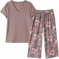 thumbnail image 2 of WQD Womens Pajama Sets 2 Piece Lounge Sets Soft Loungewear Comfy Pj Sets V Neck Short Sleeve Top and Capri Pants Loose Sleepwear with Pockets, 2 of 7