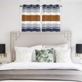 thumbnail image 4 of Modern Brown Blue Kitchen Curtains Short 45 Inch Length, Boho Contemporary Geometric Striped Grommet Top Bedroom Living Room Curtains, Light Filtering Cafe Curtain Drapes 2 Panels Set 84''x45'', 4 of 9
