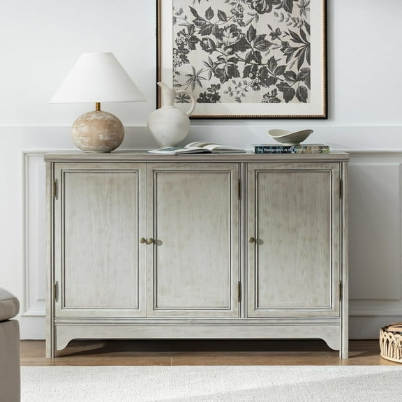 ANHDAH Vintage Solid Wood Buffet Cabinet - 3 Doors, Shelves, Natural Wood Veneer, Water-Based Paint Finish, for Dining Room, Entryway Storage