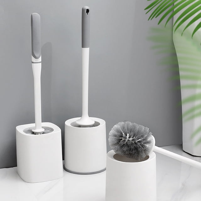 Juego de cepillos para inodoro con mango largo y depósito de agua extraíble - Cepillo compacto blanco de PVC para limpieza de baños (46cm/18,1in)