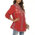 thumbnail image 4 of Higustar Womens Plus Size Tops 3/4 Sleeve V Neck Tunic Shirts Casual Floral Embroidered Loose Summer Fall Blouses Mexican Peasant Cotton Rayon Shirts-Red/127/H-2XL, 4 of 8