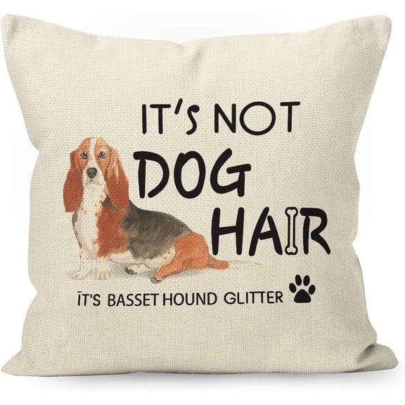 YUEMAYLY Funny Dog Quote It’s Not Dog Hair It’s Basset Hound Glitter Watercolor Cotton Linen Throw Pillow Cover, Basset Hound Gifts for Home Room Bed Sofa Decorations Decor (18 x 18 Inch)