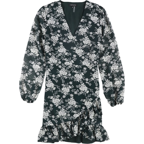 1.STATE Womens Ruffled Wrap Dress, Green, 6