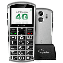 artfone A400 Silver, 4G VoLTE Large Button Cell Phone for Seniors, Unlocked Phones with SOS Button, 2MP Camera, 2.4" Display, Loud Speaker, Charging Dock, Dual SIM, Speed Dial, Hands-free, Dumb Phone