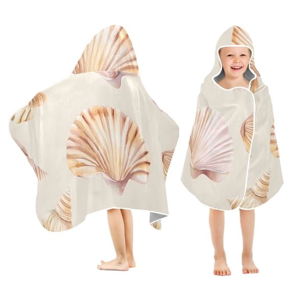 Yayeee Kids Hooded Towels Toddler Soft Absorbent Beach Bathing Wrap 50" x 23.5", Pink Seashell