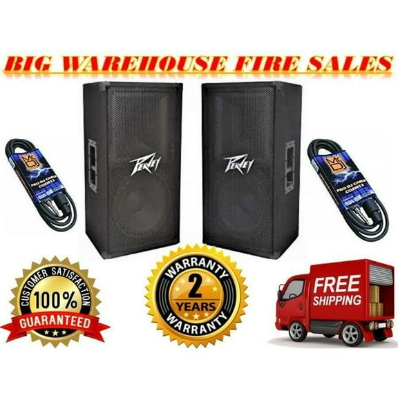 (2) Peavey PV112 12â€œ Two Way 1600 Watt Pro Audio DJ Live Sound Speakers   Cables