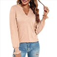 thumbnail image 1 of Tops Casuales de Larga con Cuello en V para Mujer, Camisetas Holgadas de y Otoño Amarillo Albaricoque XL, 1 of 8