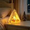 thumbnail image 3 of Christmas Hanging Night Light – Triangular LED Lamp with Tree, Santa & Snowman Pattern, Warm White Glow, Battery Operated Desktop Decor for Xmas Home, 3 of 7