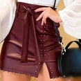 thumbnail image 2 of Daznico Women's Pleated Leather Mini Skirt with Belt and Zipper, Solid Color Pencil Skirt, Trendy and Stylish,Size M, 2 of 6