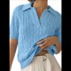 thumbnail image 2 of Suéter de Corta con Cable para Mujer, Top de Punto Liso con Cuello en V y Solapa, Camisa Informal Suave, Azul , Talla M, 2 of 6