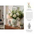thumbnail image 5 of Contemporary Ceramic Jar for Living Room and Home Decor - Bird and Flower Jar Temple for House Accent or Table Decor - Modern Accent Piece for Room, Bedroom, or Office Display - 15", Green & White, 5 of 12