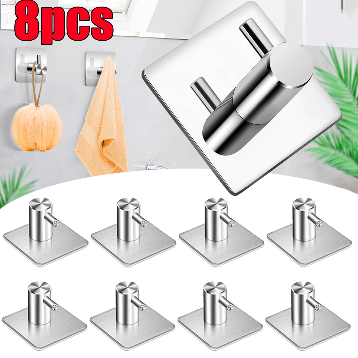 Duomishu Bath Towel Hooks Set 8pcs Stainless Steel Finish Hook Holder Wall Mount Coat Hook