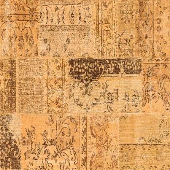 Ahgly Company Indoor Square Patchwork Orange Transitional Area Rugs, 5' Square