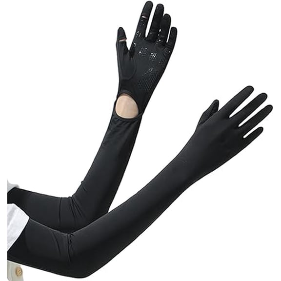 UV Protection Driving Gloves, Full Finger Long Arm Sleeve Sun Protection Gloves, UPF Cooling Arm Sleeves for Outdoor & Driving(RL Black 1 PC)