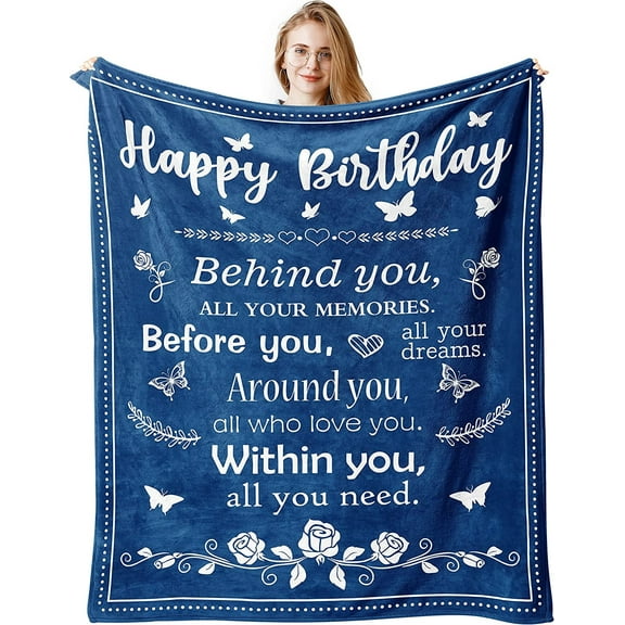 Birthday Gifts for Women/Men/Her/Him Blanket Blue 60"x50", Happy Birthday Decorations Women/Men Throw Blankets, Bday Gift for Women/Men Unique, Best Birthday Gift Ideas