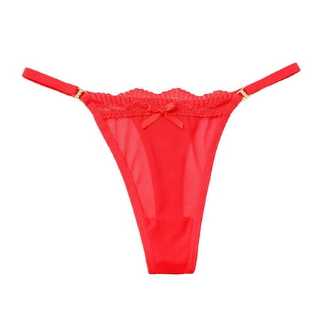 

dianhelloya Bowknot Decor Transparent See-through Net Yarn Low Rise G-String Briefs Women Lace Trim Ultra-thin Sexy Thong