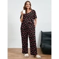 thumbnail image 2 of SHOWMALL Women's Plus Size Patterned Lounge Set, Black Pink Rose 3X Printed 2 Piece Sleepwear with Short Sleeve Top & Pocket Pants, Cozy Home Pajamas, 2 of 8