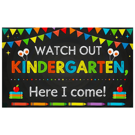 Colorful Welcome Kindergarten Banner with Balloon Apple Book Crayon Elements Party Backdrop Decorations for First Day School Event Photography Props Kids Party Decor