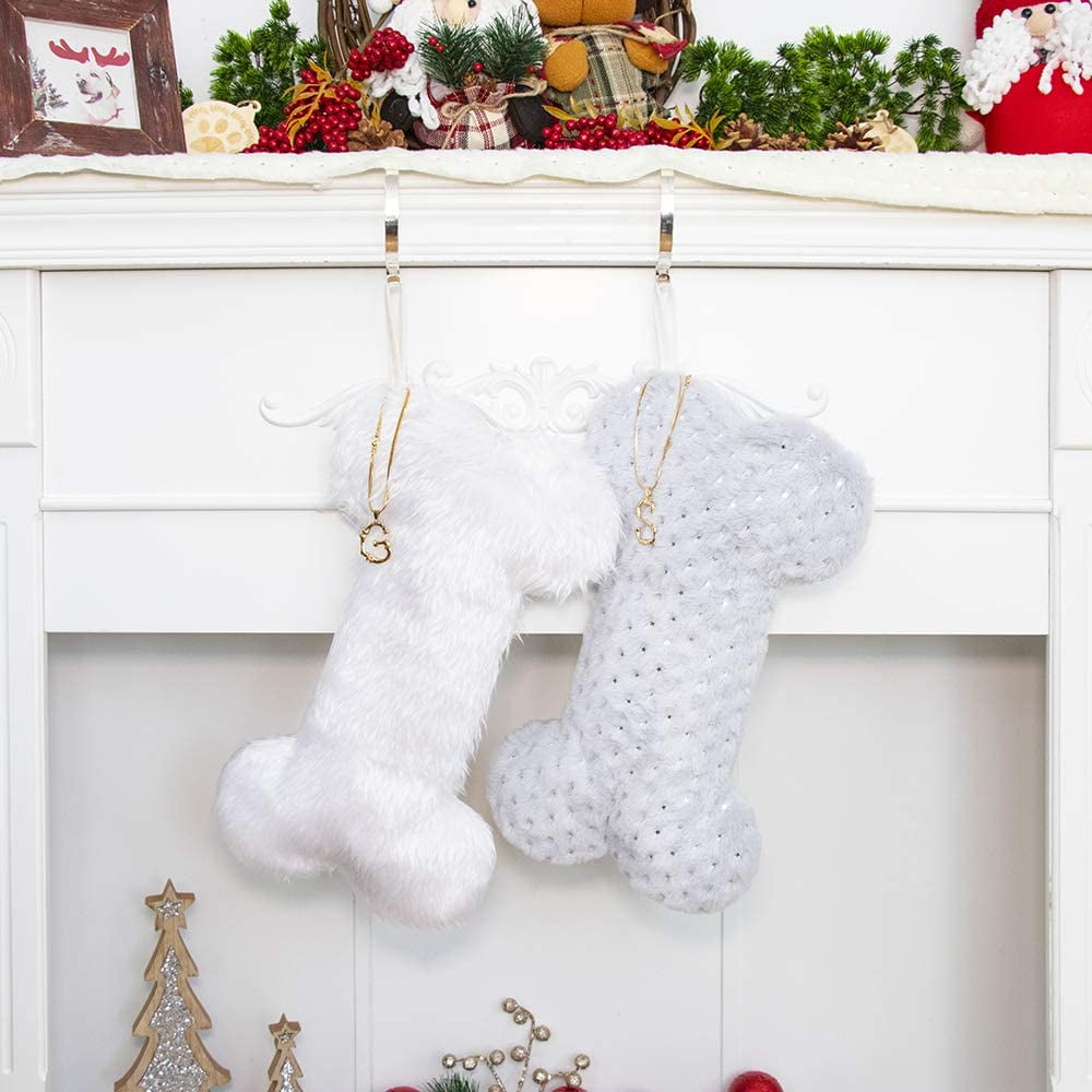 Beyond Your Thoughts 2019 Personalized（A-Z） New Pet Dog Christmas Stockings Durable Christmas Ornament Bag for Family Decorations Grey