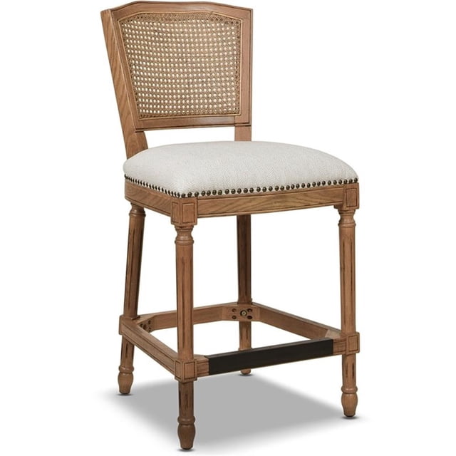 Tabouret de Comptoir de Bar en Rotin Osier Triomphe Poivre Blanc Polyester Résistant aux Taches