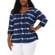 thumbnail image 1 of Women's Plus Size T-shirt Tye Dye Side Slit 3/4 Sleeve Stripe Top Blue 2X, 1 of 7