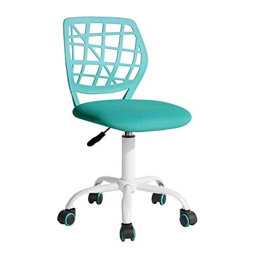 Chaise de Bureau FurnitureR Pivotante à 360°, Dossier en Maille PP Mi-Haut, Siège en Tissu, Hauteur Réglable, Roulettes, 15.7 Pouces x 15.2 Pouces x 29.5-34.2 Pouces, Turquoise