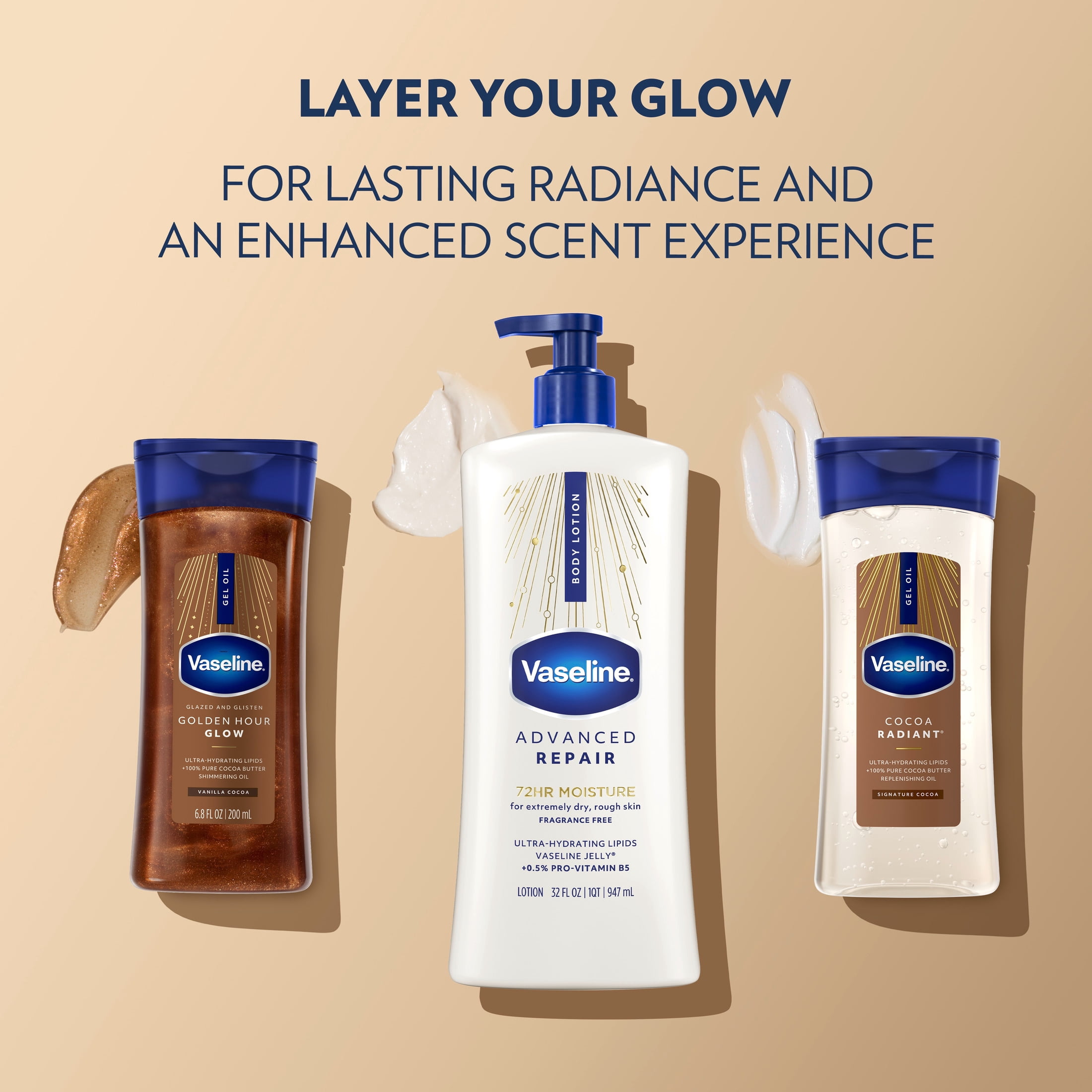 (4 pack) Vaseline Intensive Care Body Lotion for Dry Skin Advanced Repair Unscented Lotion Made with Ultra-Hydrating Lipids + Vaseline Jelly to Repair Extremely Dry Skin, 32 fl oz
