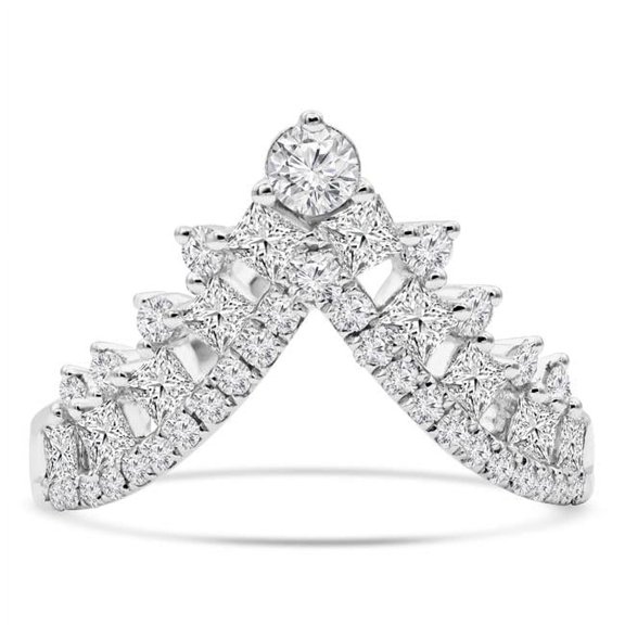 Majesty Diamonds MDR220008-7 1 CTW Round Diamond Tiara Cocktail Ring in 18K White Gold - Size 7