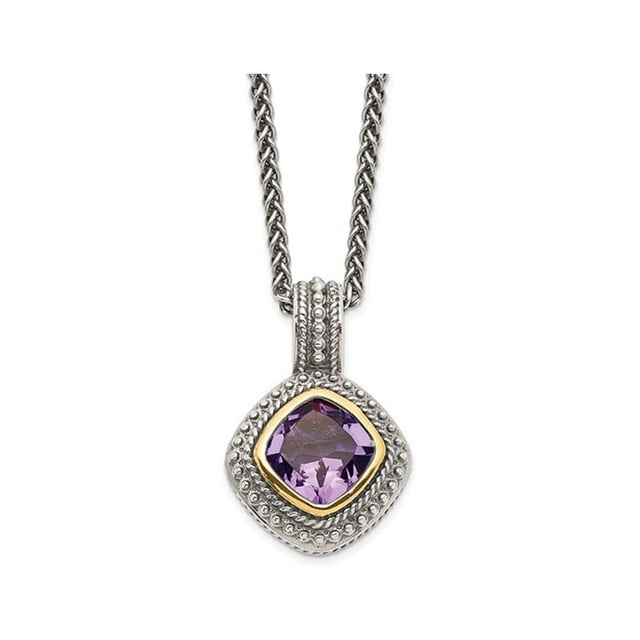 8mm Natural Amethyst Pendant Necklace in Sterling Silver with Chain