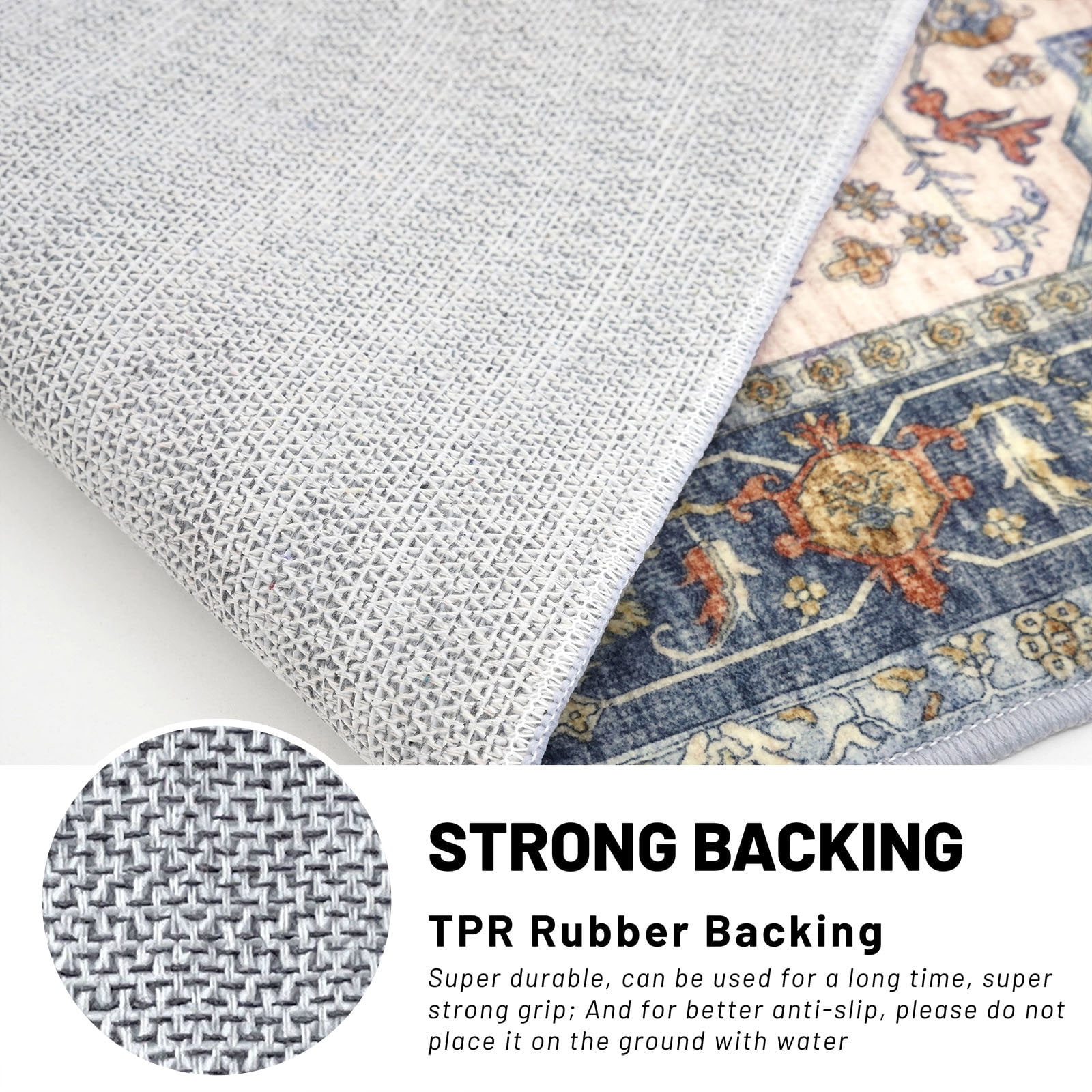 GLATTICE Washable Rugs 3x5 Ivory Blue Area Rugs Vintage Floral Rug for Living Room Non-Slip Kitchen Rugs Soft Printed Distressed Entry Rug Low-Pile Throw Rug Carpet for Entryway Bedroom