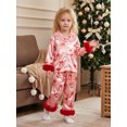 thumbnail image 5 of RUINIXCW Toddler Baby Girl Christmas Silk Satin Pajama Set Little Girls Xmas PJS Fall Winter Sleepwear Santa Button Down Long Sleeve Shirt Pants Set, 5 of 10