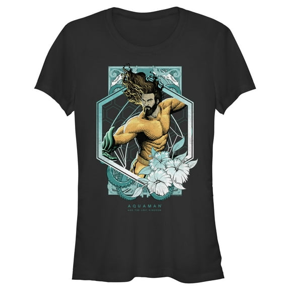Junior's Aquaman and the Lost Kingdom Floral Portrait  Graphic Tee Black Medium