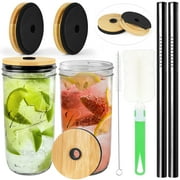 ANOGOL 2 Pack 24 oz Wide Mouth Mason Jar Drinking Glasses Mason Jar with Lids and Straws Reusable Smoothie Cups Tumbler Milk Tea, Cocoa