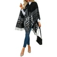 thumbnail image 3 of Women'S Wraps Open Front Travel Poncho Cape Warm Oversized Plaid Sweaters Casual Cardigan Shawls Black One size, 3 of 9