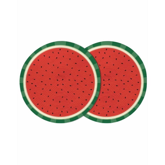 Round Placemats Watermelon 15 inch Set of 2 Table Mats for Dining Table Red Green Heat Resistant Non-Slip Kitchen & Home Decorative Place Mat Set
