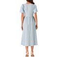 thumbnail image 3 of INSPIRE CHIC Women's Dress Summer Puff Sleeve Round Neck Solid Textured Flare Dresses M Sky Blue, 3 of 5