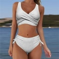 thumbnail image 2 of Atogsazn Women's Solid Color High Waisted Swimsuit V Neck Two-Piece Bathing Suit Plus Size Tie Side Sexy Swimwear White L on Clearance, 2 of 6