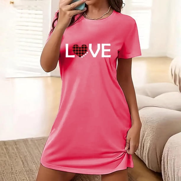 Camisón corto de talla grande para mujer, camisón de manga corta con estampado de pecho a la moda, camisón para mujer