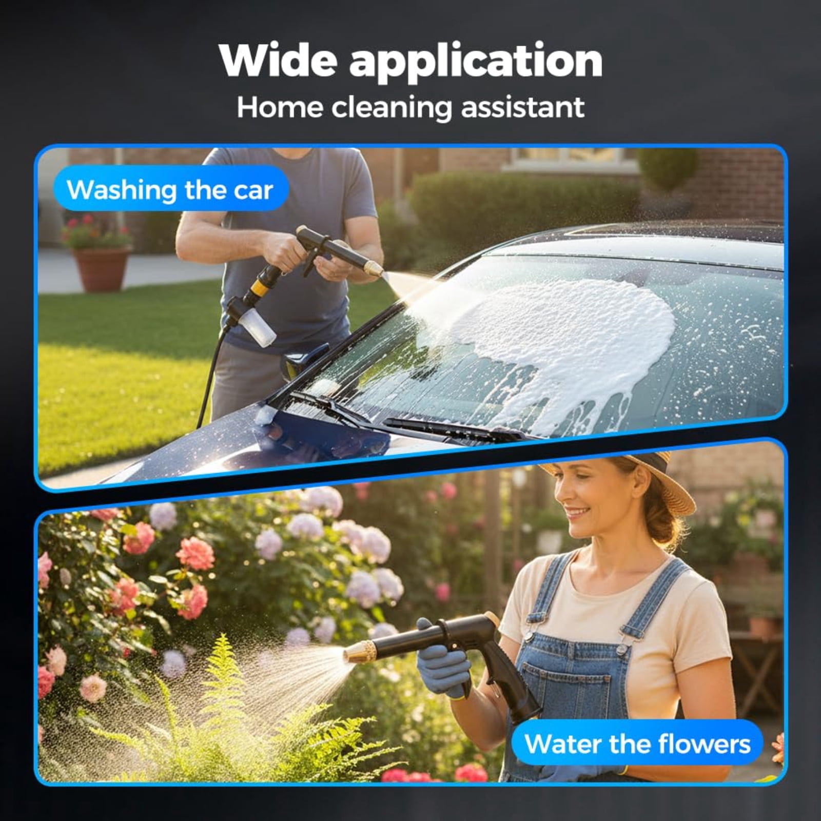Garden Hose Nozzle High Pressure Water Hose Nozzle Sprayer Head fits Garden Hose Thread for Lawn Garden Washing Cars Watering Garden Cleaning Showering Dogs Pets