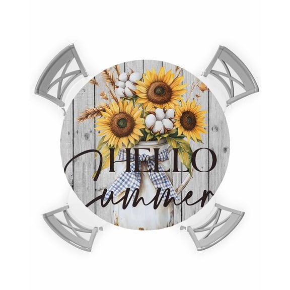 nqOlkjepod Spring Sunflowers Round Tablecloth, Fitted Table Cover with Elastic for 36"-44" Round Tables, Summer Blossoming Botanical Floral Table Cloth Outdoor Dinning Party Waterproof Tablecloths