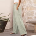 thumbnail image 5 of HKYNLAG Womens Wide Leg Pants Striped Gingham High Waisted Cotton Linen Lounge Pants Casual Comfy Trousers with Pockets Light Green L, 5 of 8
