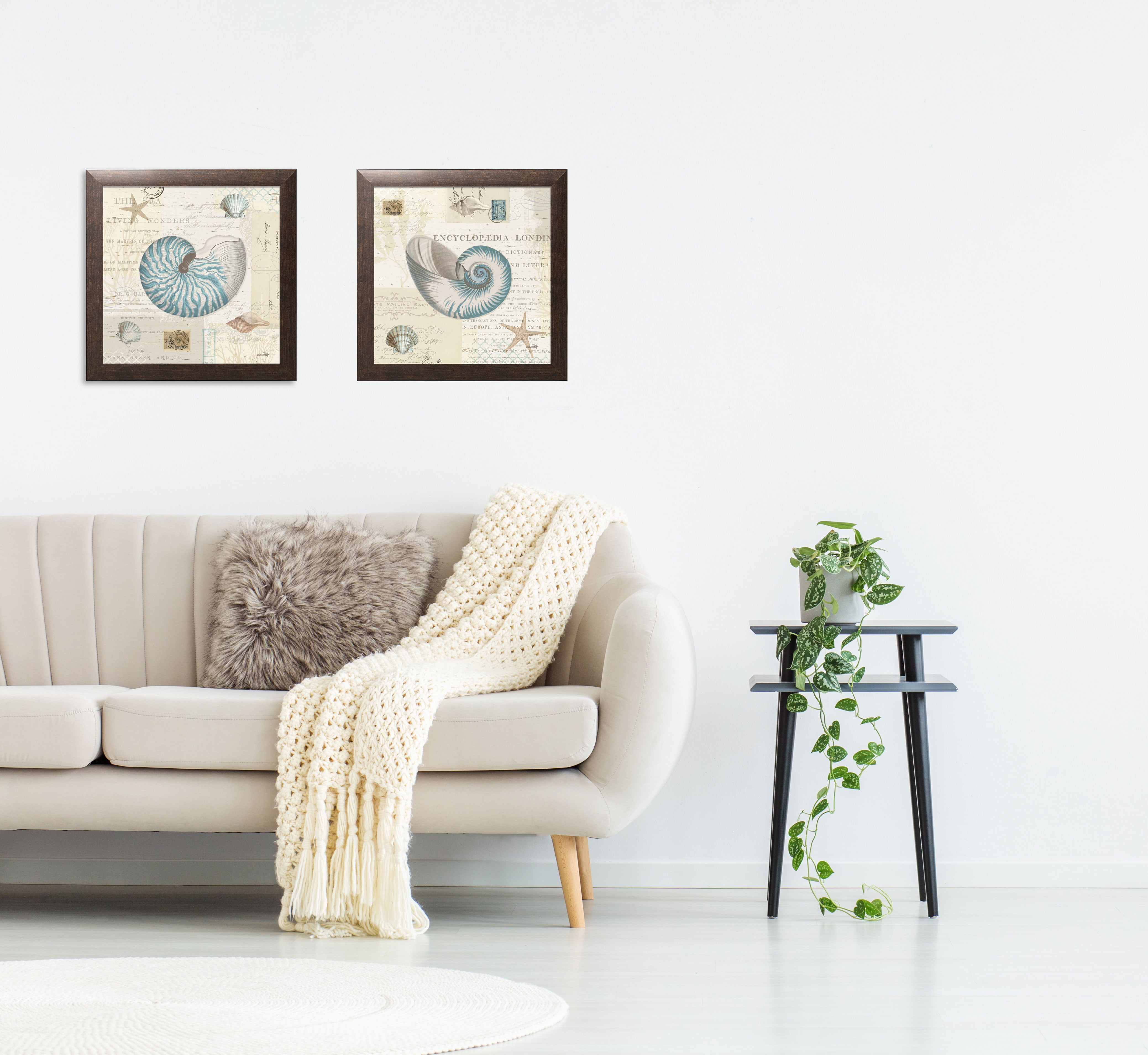 Gango Home Decor Classic Seashell Coastal Collage Wall Art ; Two Blue  12x12in Art Prints in Brown Frames - Walmart.com