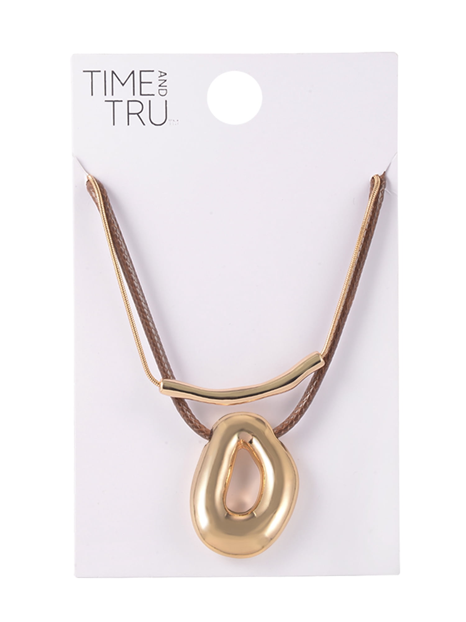 Time and Tru Goldtone 2 Row Thick Snake Chain and Cord with Oval Pendant Necklace
