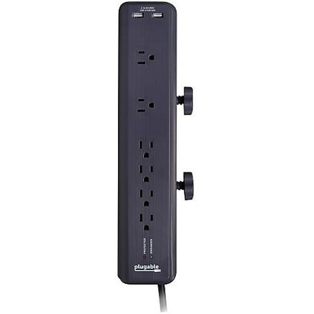 UPC: 0819927010579 | Plugable 6 AC Outlet Surge Protector with Clamp Mount for Workbench or Desk. Built-In 10.5W 2-Port USB Power for Android  Apple iOS  and Windows Mobile Devices